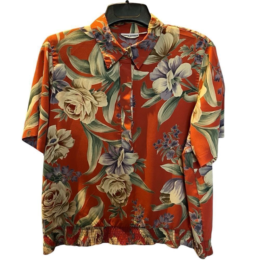 Alfred Dunner Women's Short Sleeve Blouse Coral/Green Multi Floral Size 16W